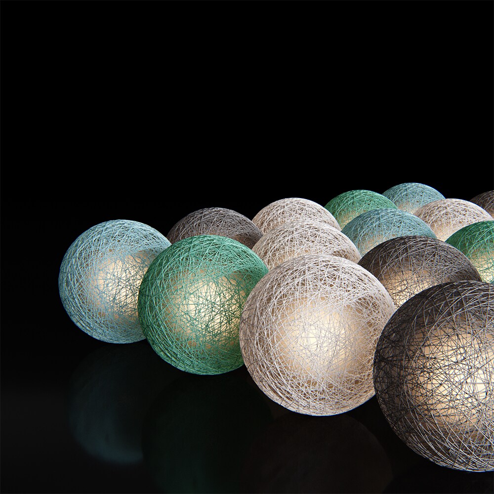VICCO Lichterkette Cotton Balls Girlande grau weiß mint-grün hellblau 310 cm