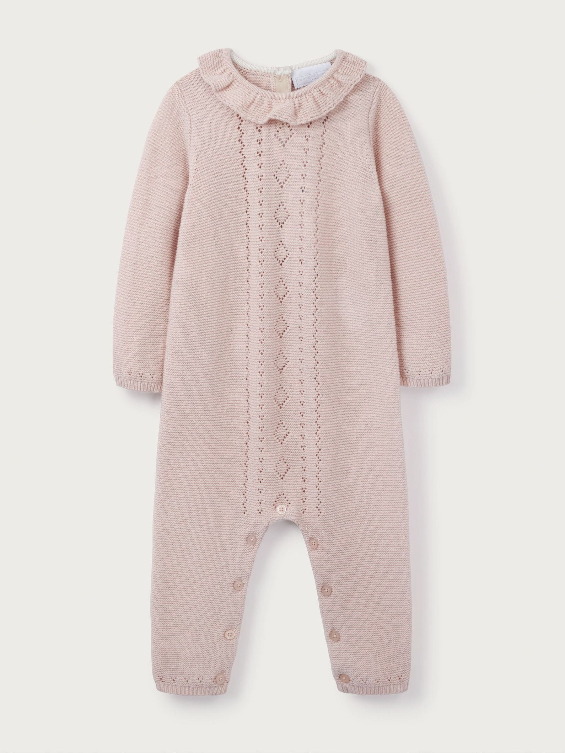 The White Company Baby Pink Cotton Blend Pointelle Knitted Rompersuit