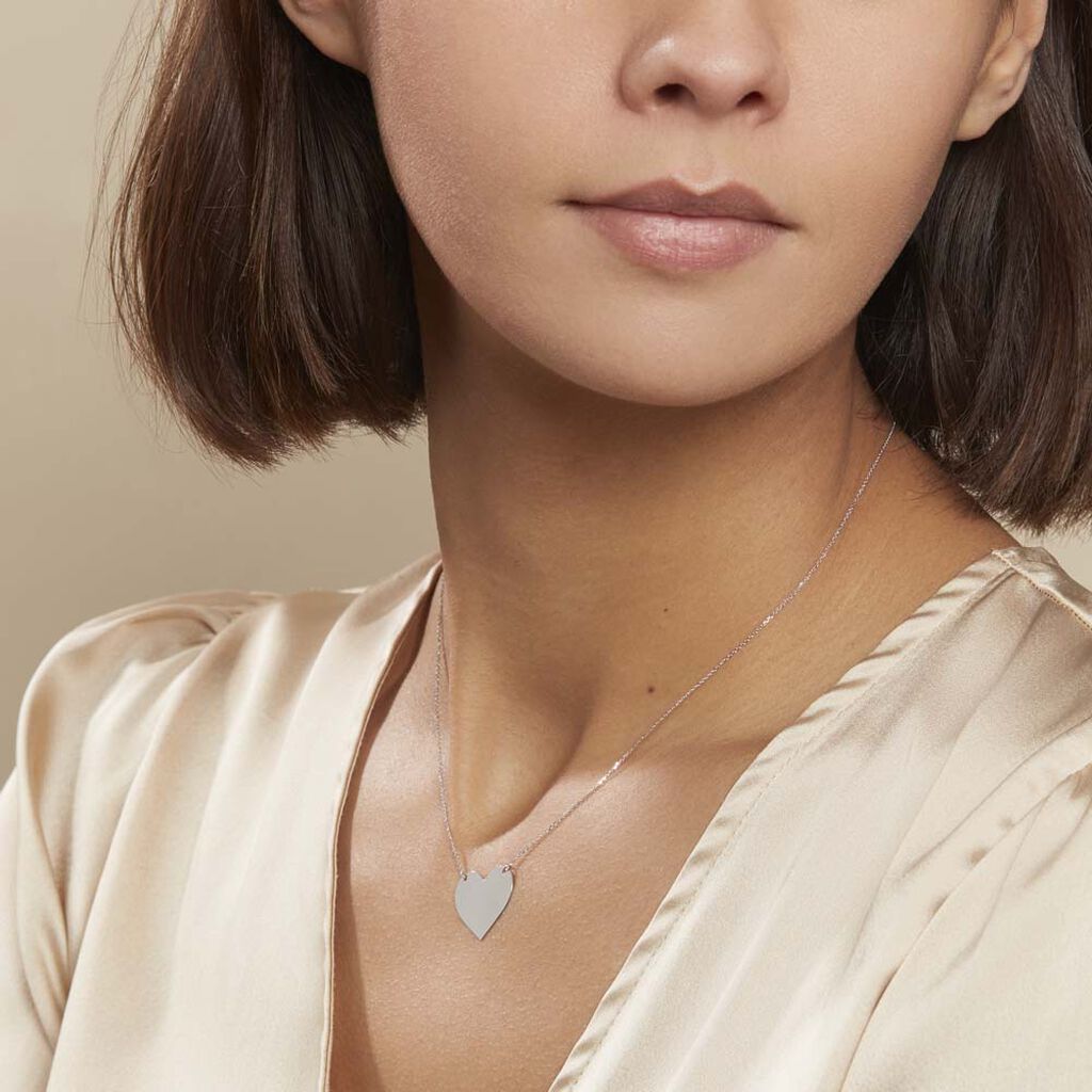 Collier Coeur Gravable Or Blanc