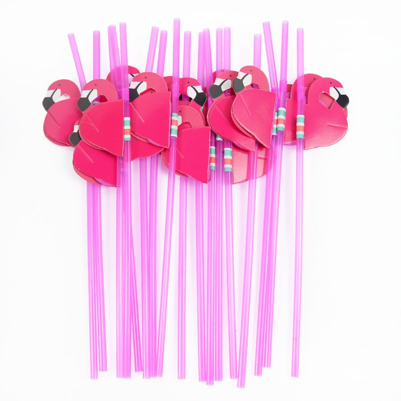 (50er Set) Flamingo Strohhalme Hawaii Party Deko Sommer Trinkhalme - Pink