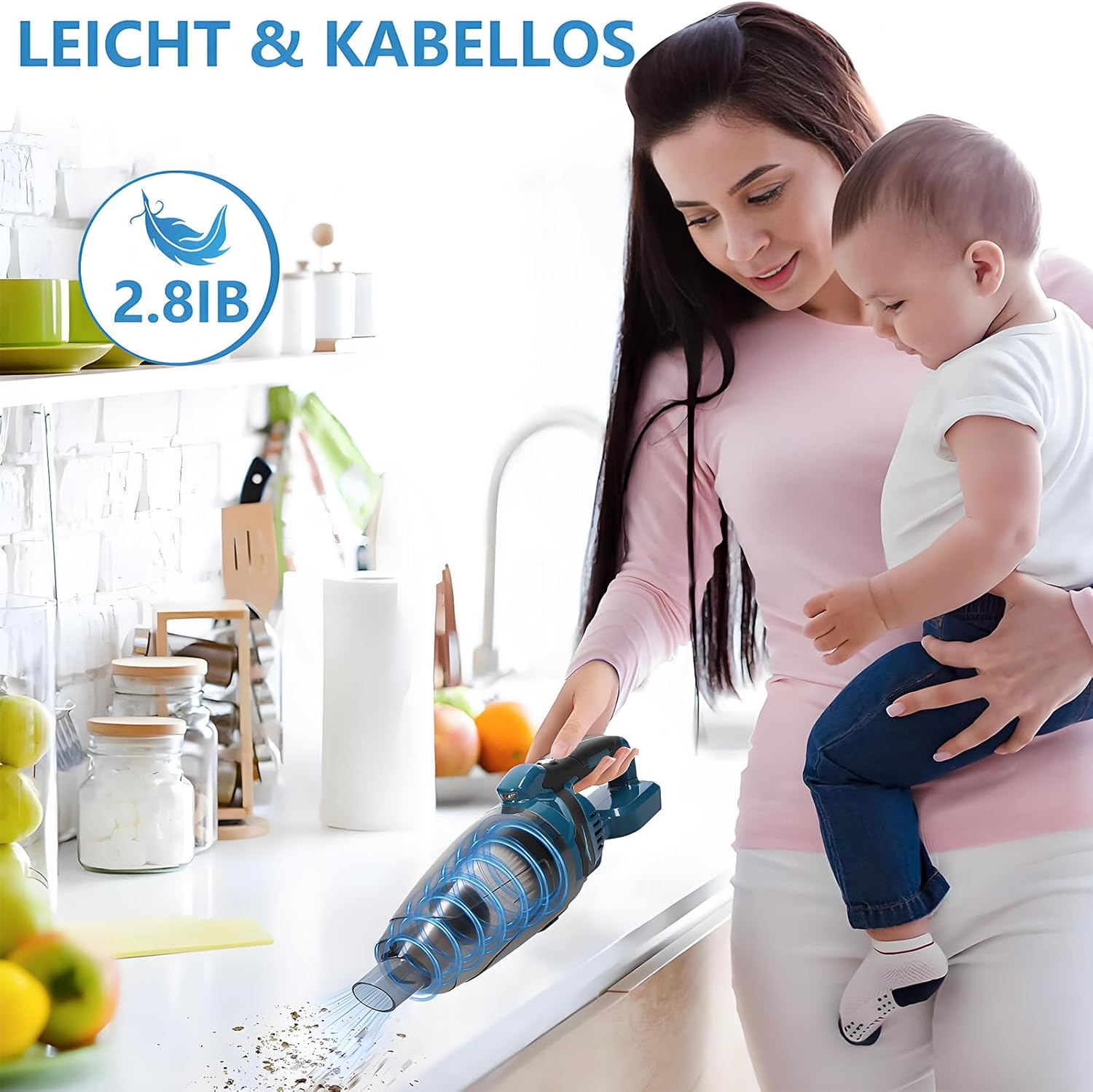Akku Staubsauger für Makita Akku 18V, Starke 10000Pa Kabellos Handstaubsauger Akku mit LED Beleuchtung und Groß 750mL Staubbehälter für Auto, Haus (Blau mit 1 Batterie)