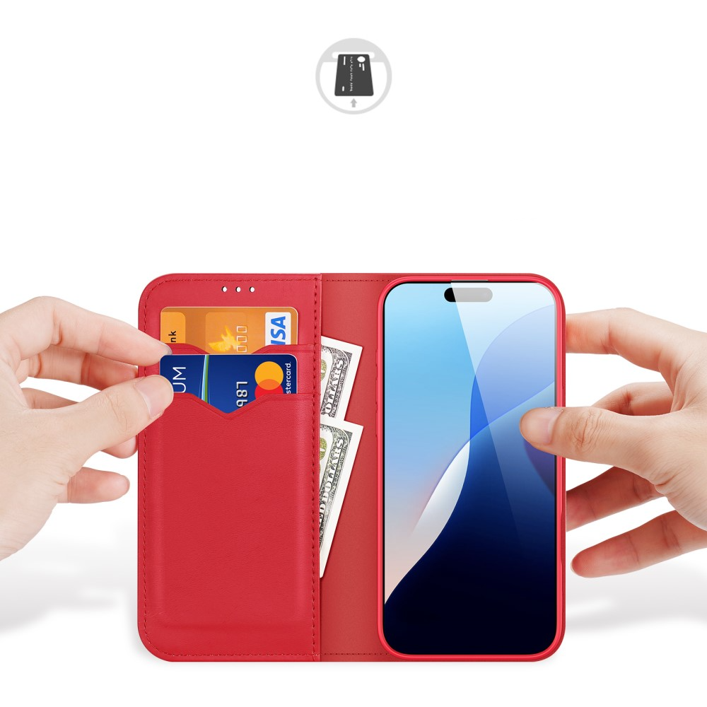 iPhone 12 / iPhone 12 Pro Flip Wallet Cover Echtleder Tasche (RFID Schutz) - Rot