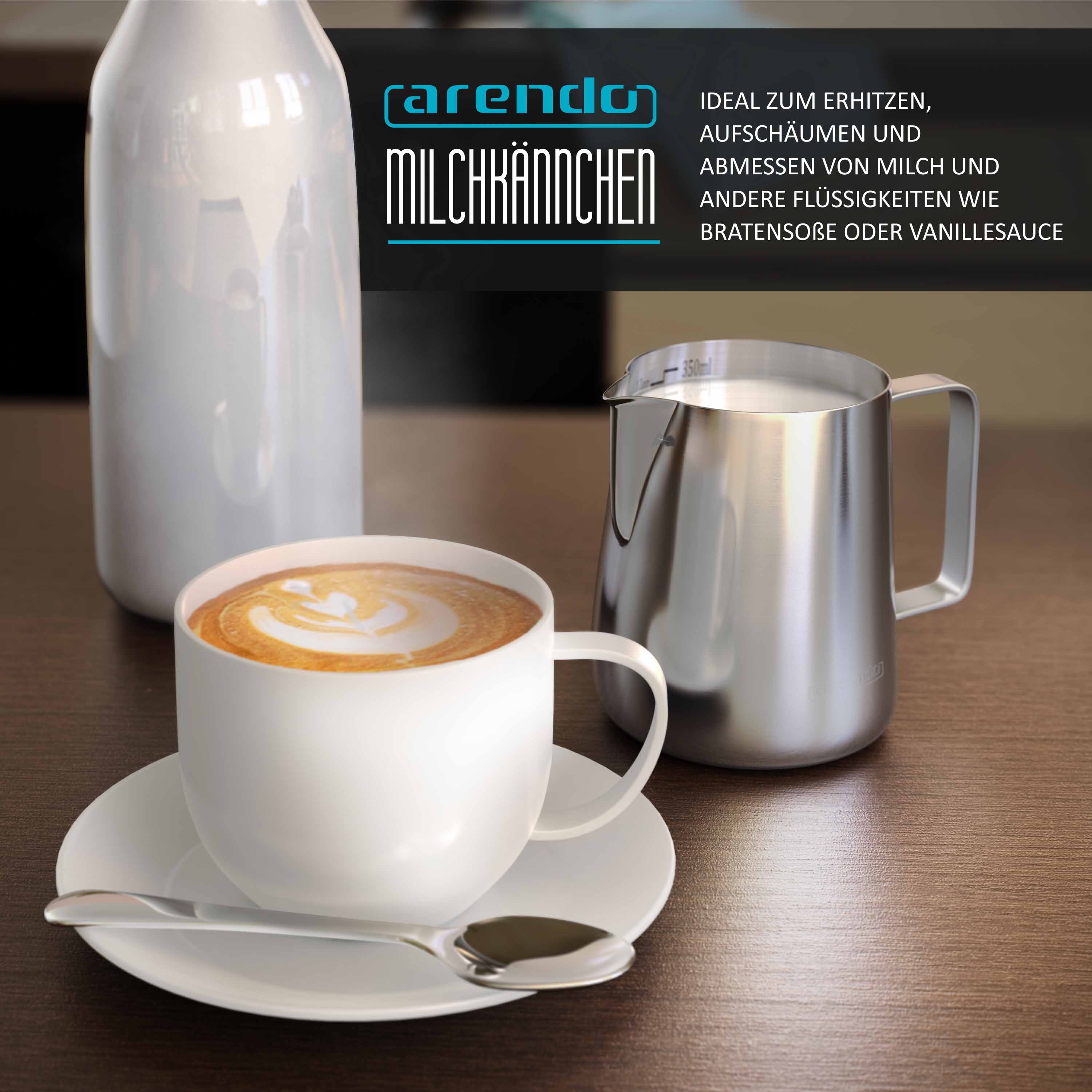 Arendo Edelstahl Milchkännchen mit Messskala - Milchkanne zum Aufschäumen von Milchschaum