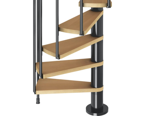 Pertura Arissa wenteltrap, beuken multiplex, Ø 120 cm, zwart, 11 treden, 12 stootborden