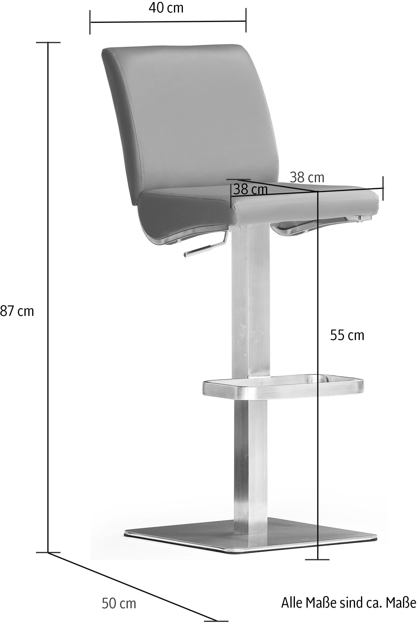 MCA furniture Bistrostuhl »BARBECOOL Barhocker Bistrostuhl Tresenhocker« () mit Rückenlehne, Bodenplatte eckig, 180° drehbar, Sitzhöhe von 55-80cm