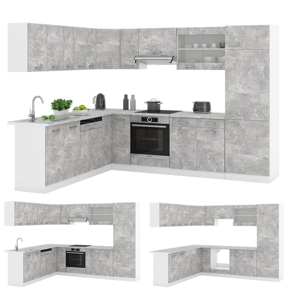 VICCO KÜCHENZEILE R-LINE ECKKÜCHE WINKEL KÜCHE EINBAU BETON OHNE ARBEITSPLATTEN