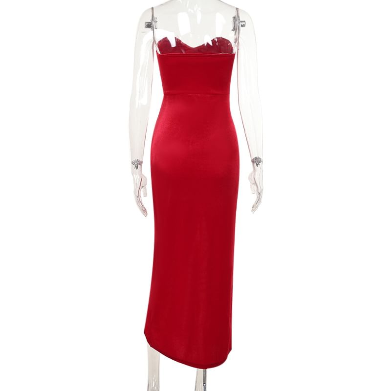 Eunostos - Strapless effen gedraaide bodycon maxi-jurk