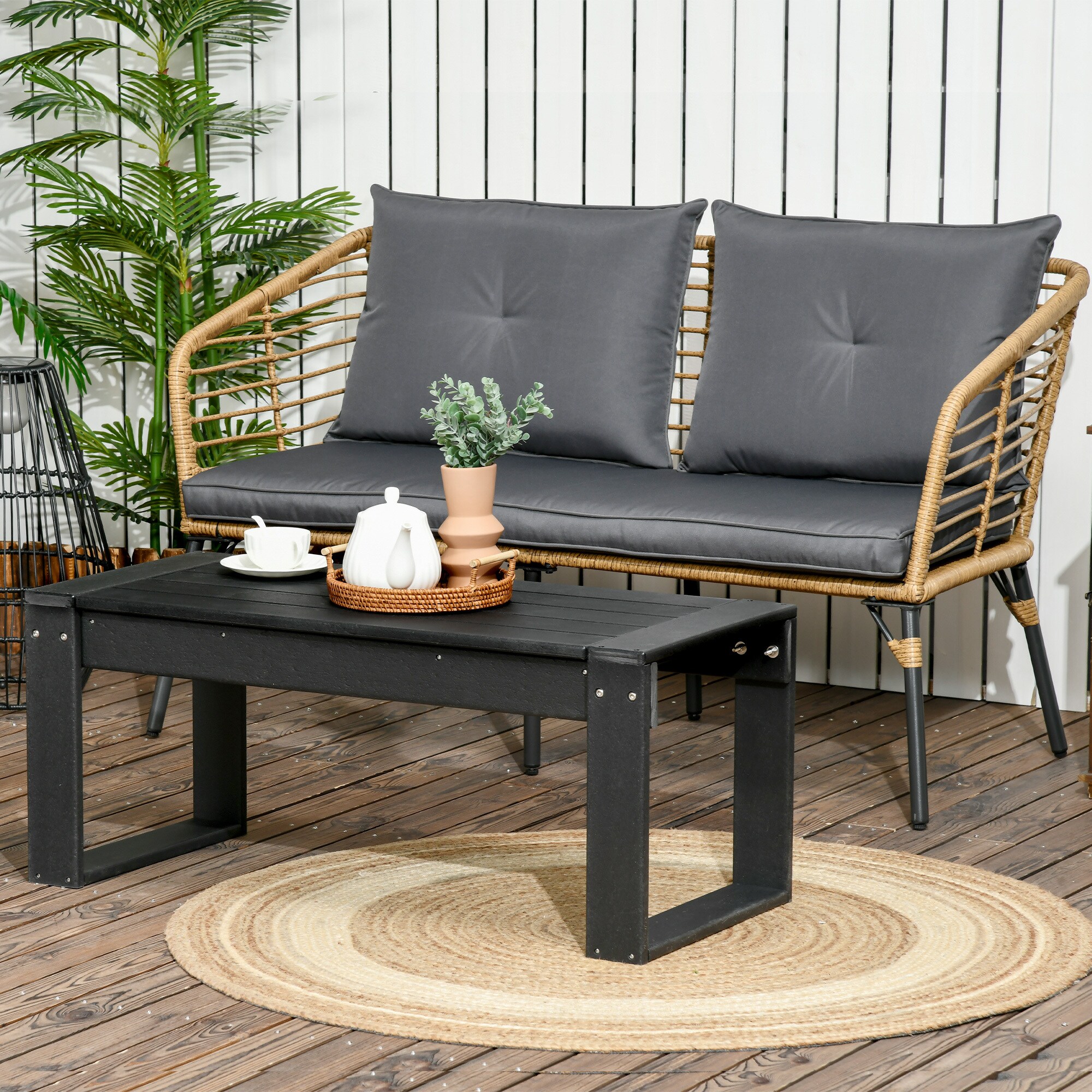 Outsunny Couchtisch mit Beinen schwarz 95L x 42B x 40H cm