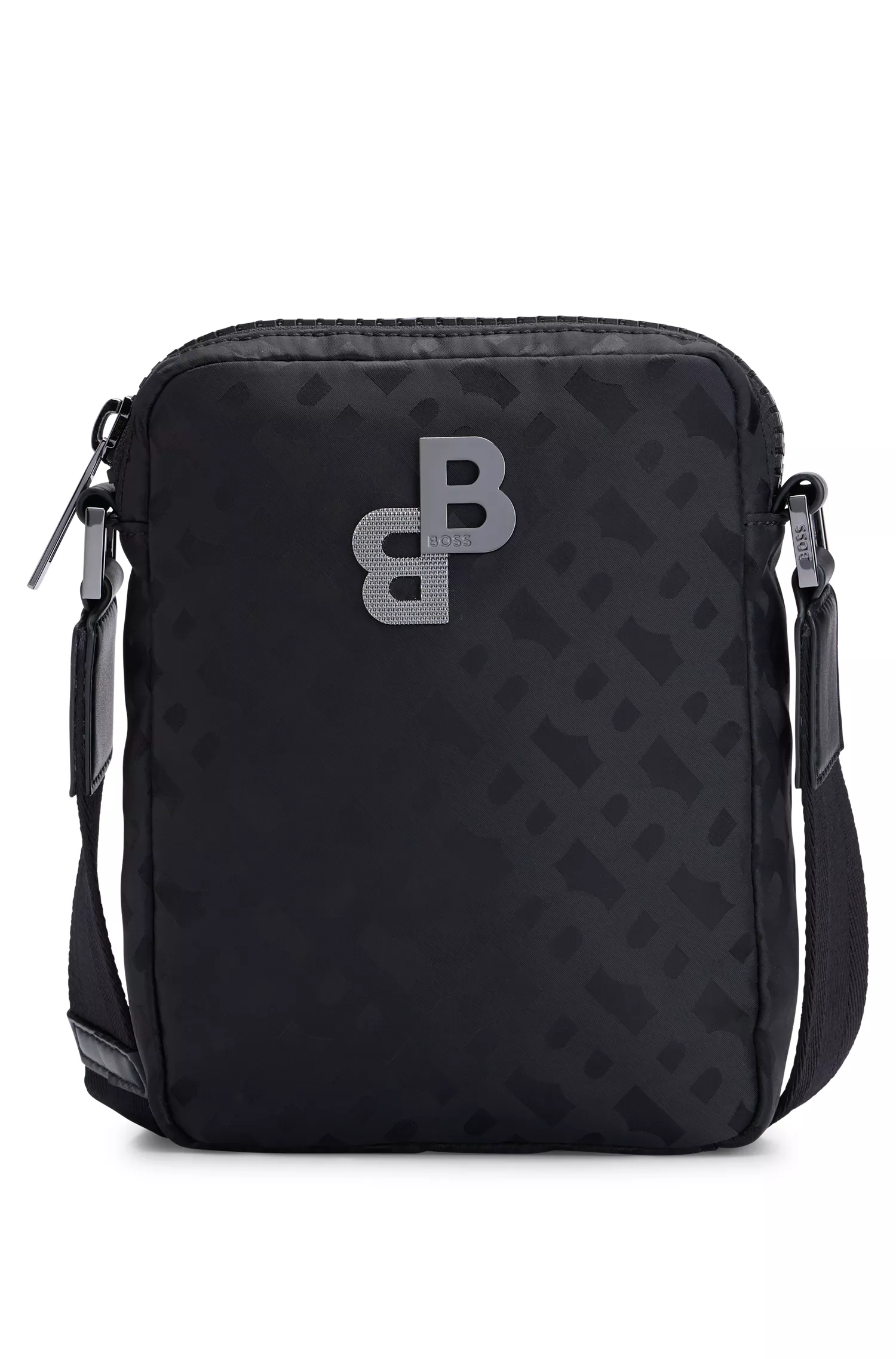Bolsa BOSS Black-Reporter em nylon com detalhes de monograma.