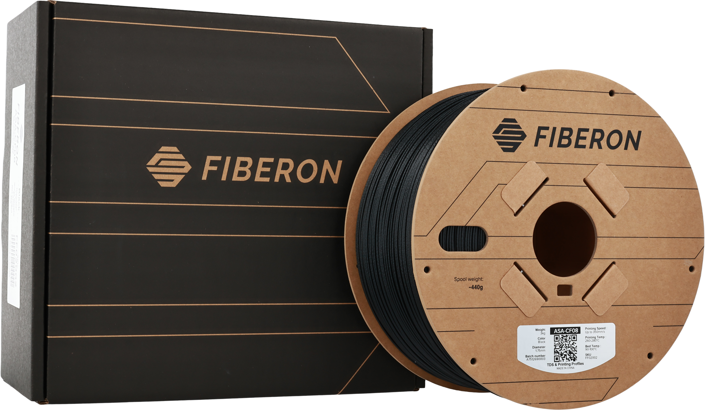 Polymaker  Fiberon™ ASA-CF08 Black, 1,75 mm / 3000 g    Carbonfaserverstärktes ASA Filament für robuste Anwendungen in Black