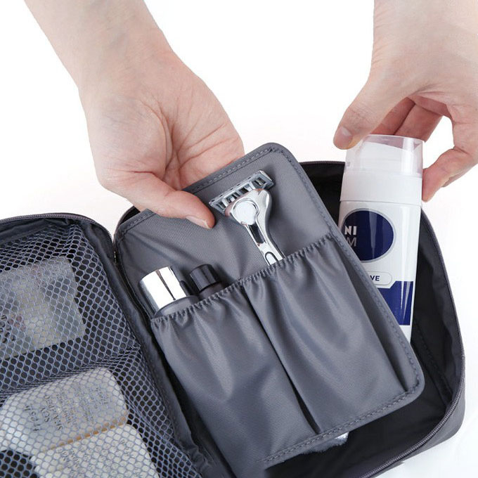 (21x17x8cm) Kosmetik Make Up Tasche Necessaire Organizer Bag mit abnehmbarem Innenfach - Dunkelblau