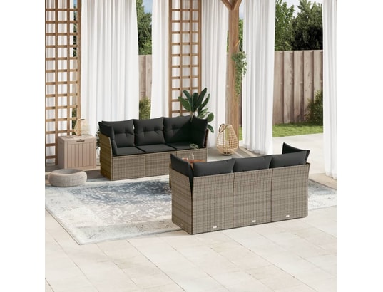 VIDAXL - Salon extérieur Salon de jardin avec coussins 7 pcs gris résine tressée