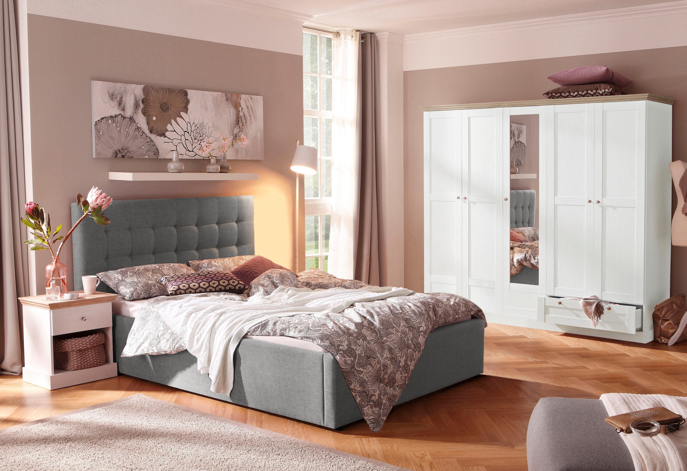 Home affaire Polsterbett »Hamar, Knopfsteppung im Kopfteil, bis 250 KG belastbar« 3 Breiten: 100cm/ 140cm/ 180cm,  in verschiedenen Grössen und Stoffen und Farben