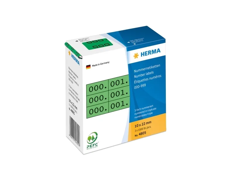 HERMA - Sort, grøn - 10 x 22 mm 3000 etikette(r) (1000 ark x 3) selvklæbende nummermærkater