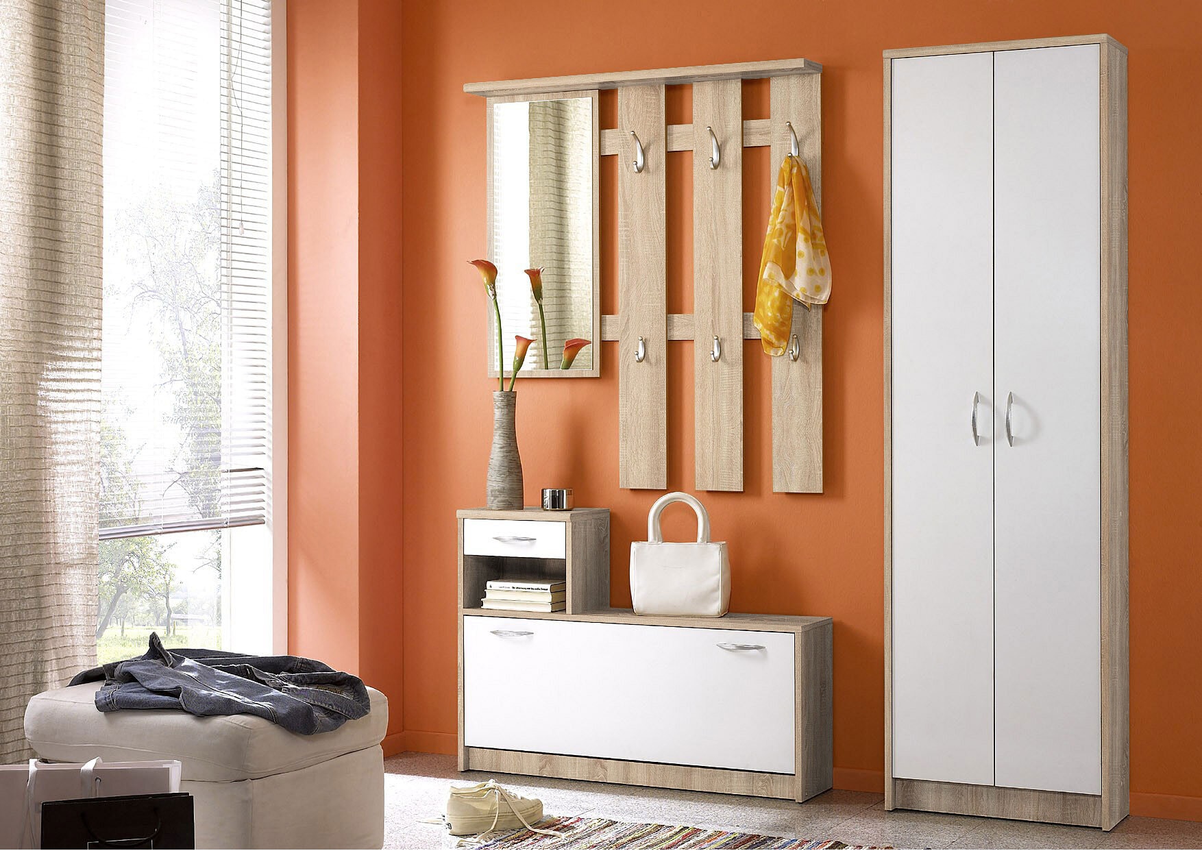 Garderobenschrank Vera Eiche Sonoma/Weiß Nachbildung ca. 55 x 190 x 26 cm