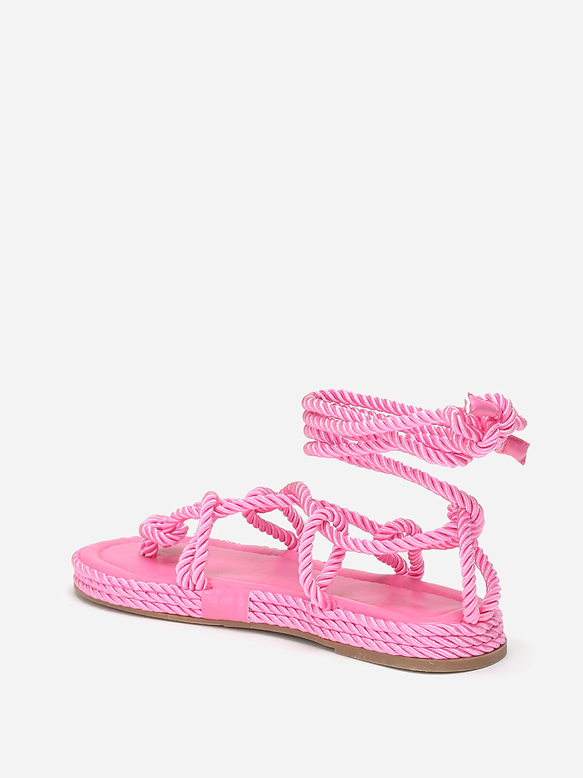 Nu-pieds en corde tressée à fine plateforme- Fuchsia