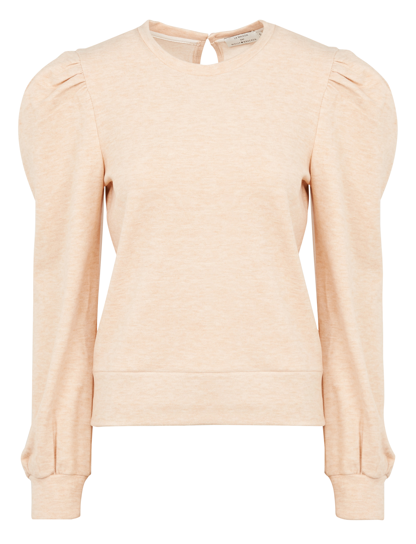 Sweat col rond en maille mélangée| Beige