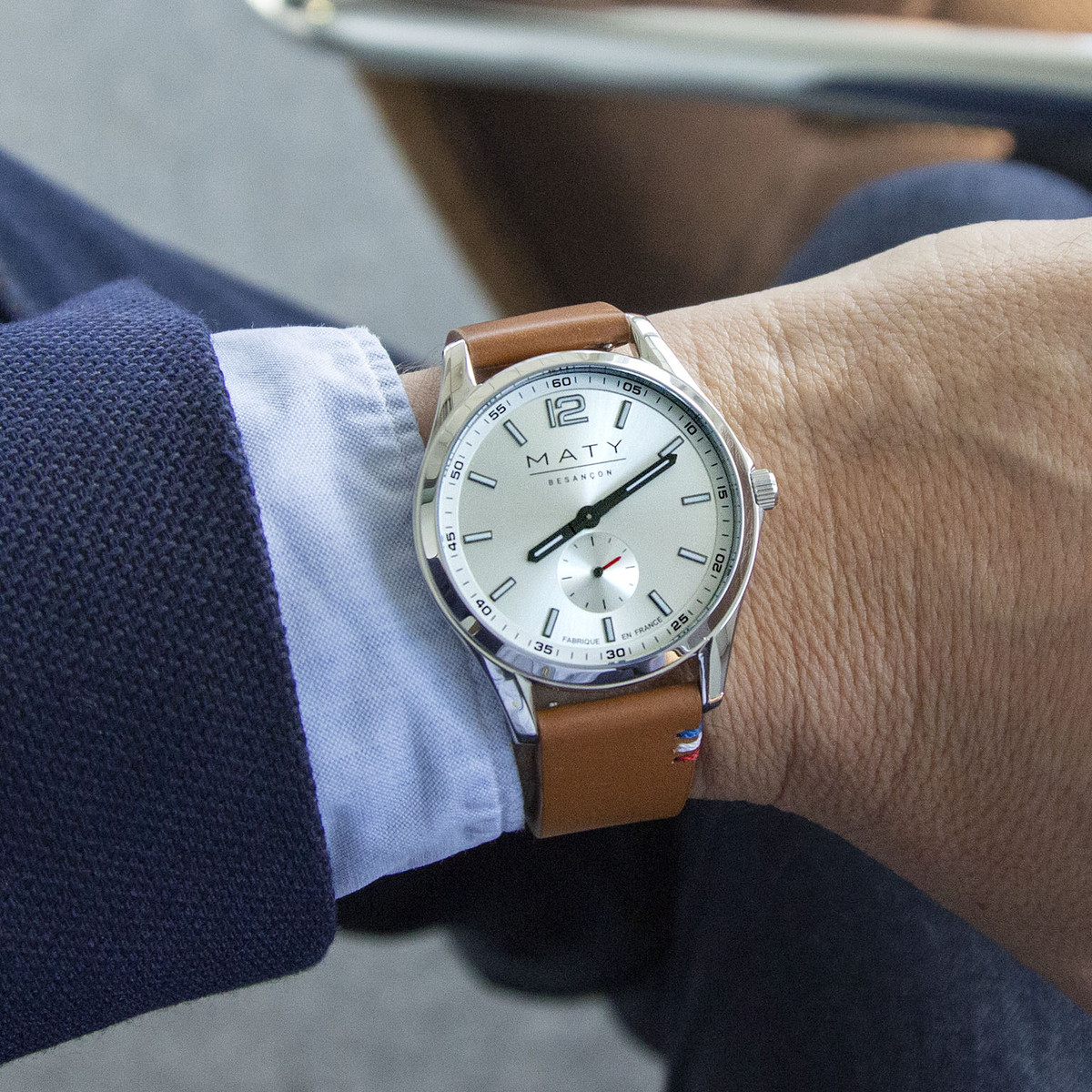 Montre homme acier bracelet cuir marron