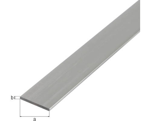 Platte staaf, natuurlijk aluminium, 20x2 mm, 1 m