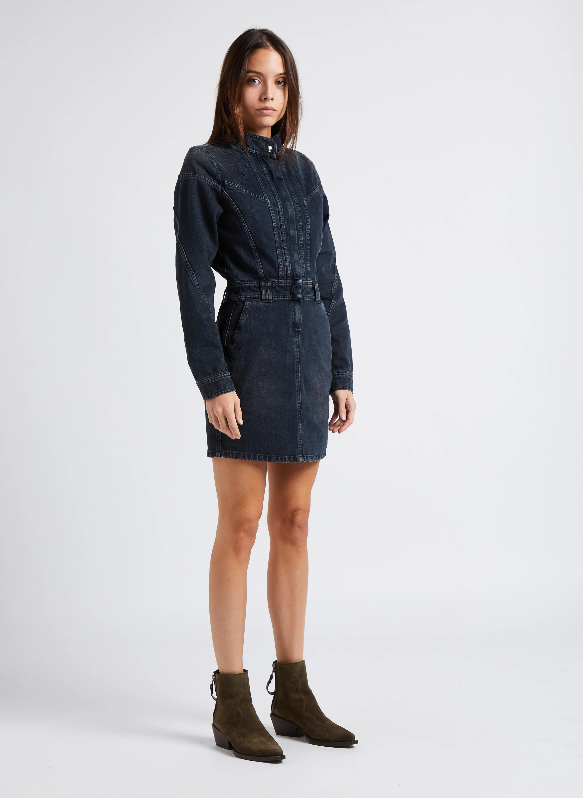 DARWIN - Roe courte col officier en jean | Noir