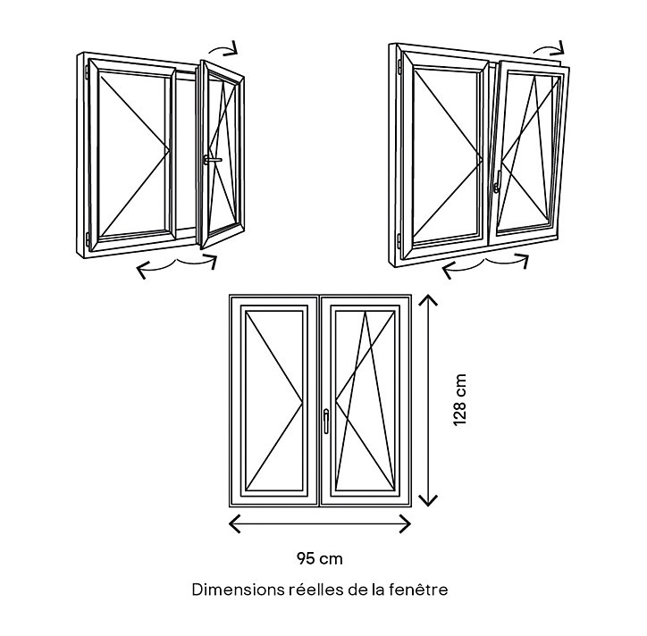 Fenêtre PVC 2 vantaux oscillo-battant GoodHome blanc - 90 x h.125 cm