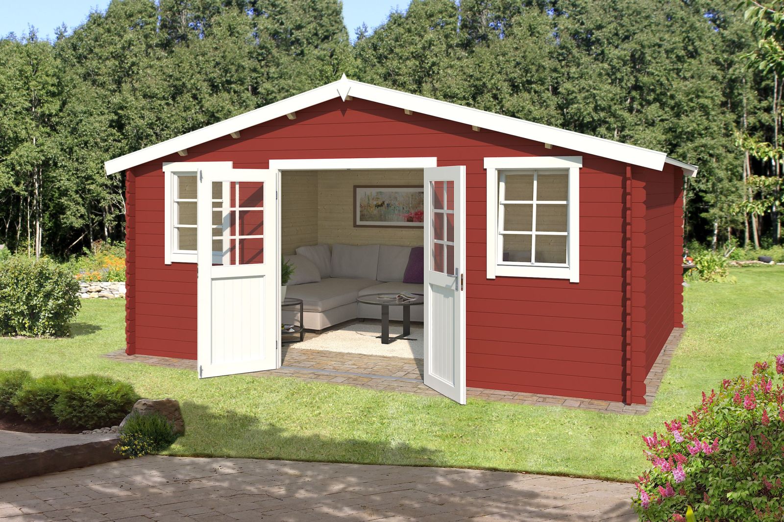 Blochbohlenhaus UDO 300 - schwedenrot - Fichte massiv - 480x300 cm