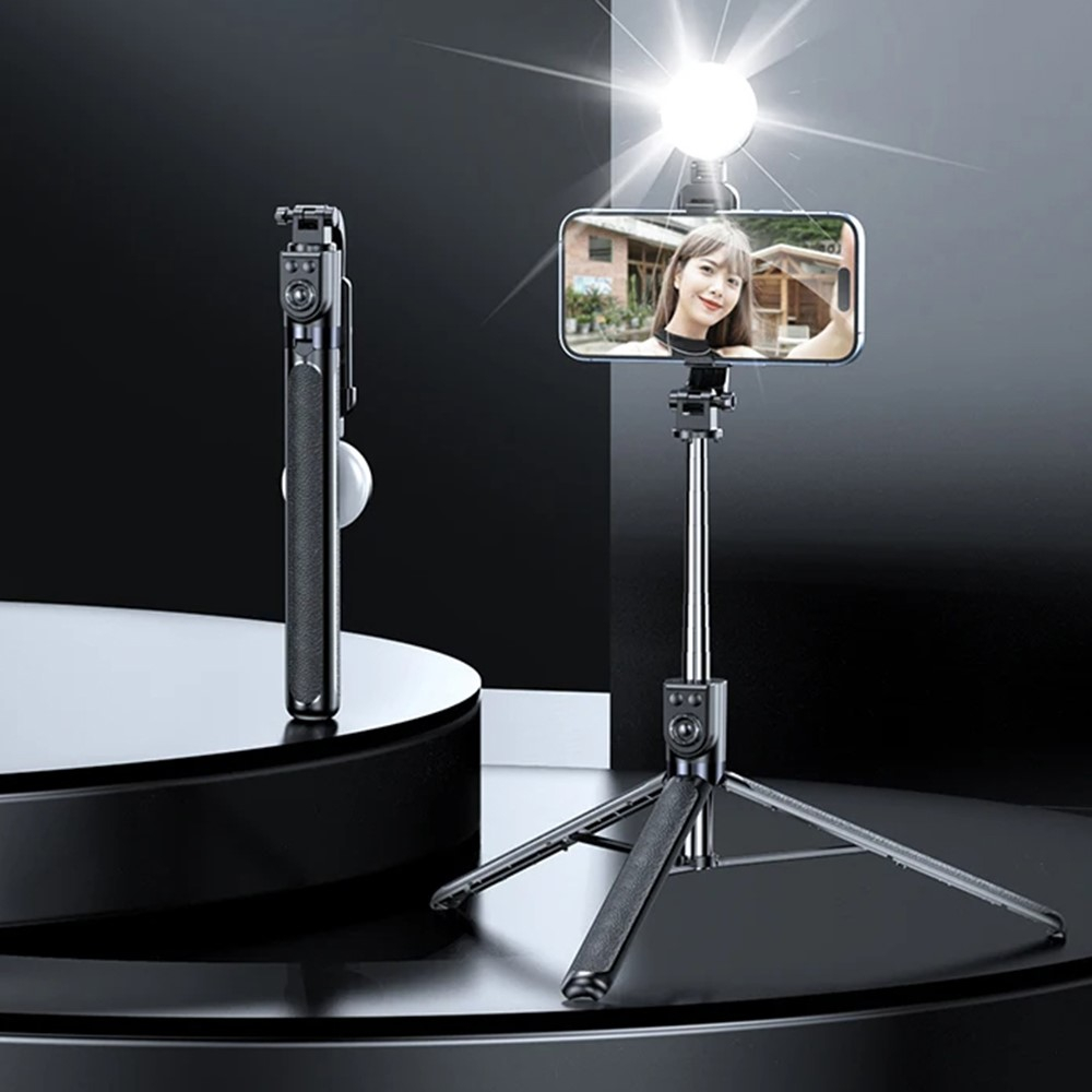 (175cm) Alu Selfie Stick Tripod Dreibein Stativ Halterung mit LED Ringleuchte   Bluetooth Fernauslöser für Smartphone - Schwarz