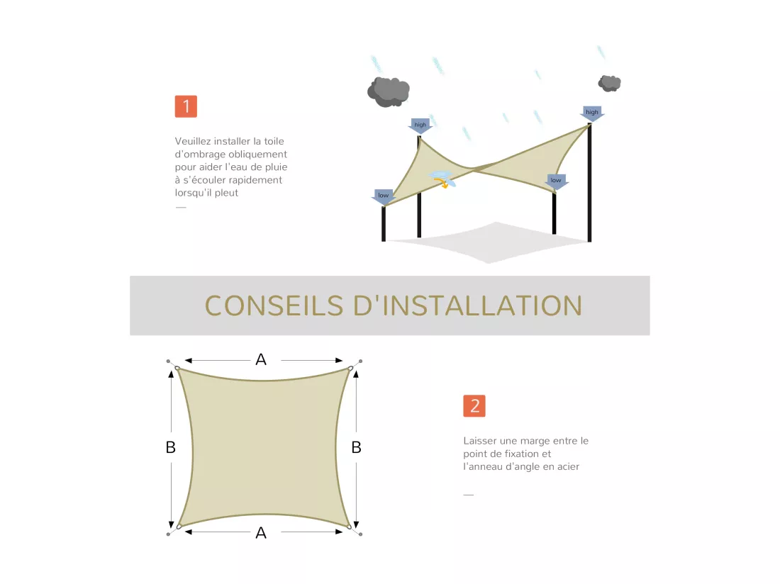 Voile d'ombrage carré 3 x 3 m polyéthylène haute densité résistant aux UV crème