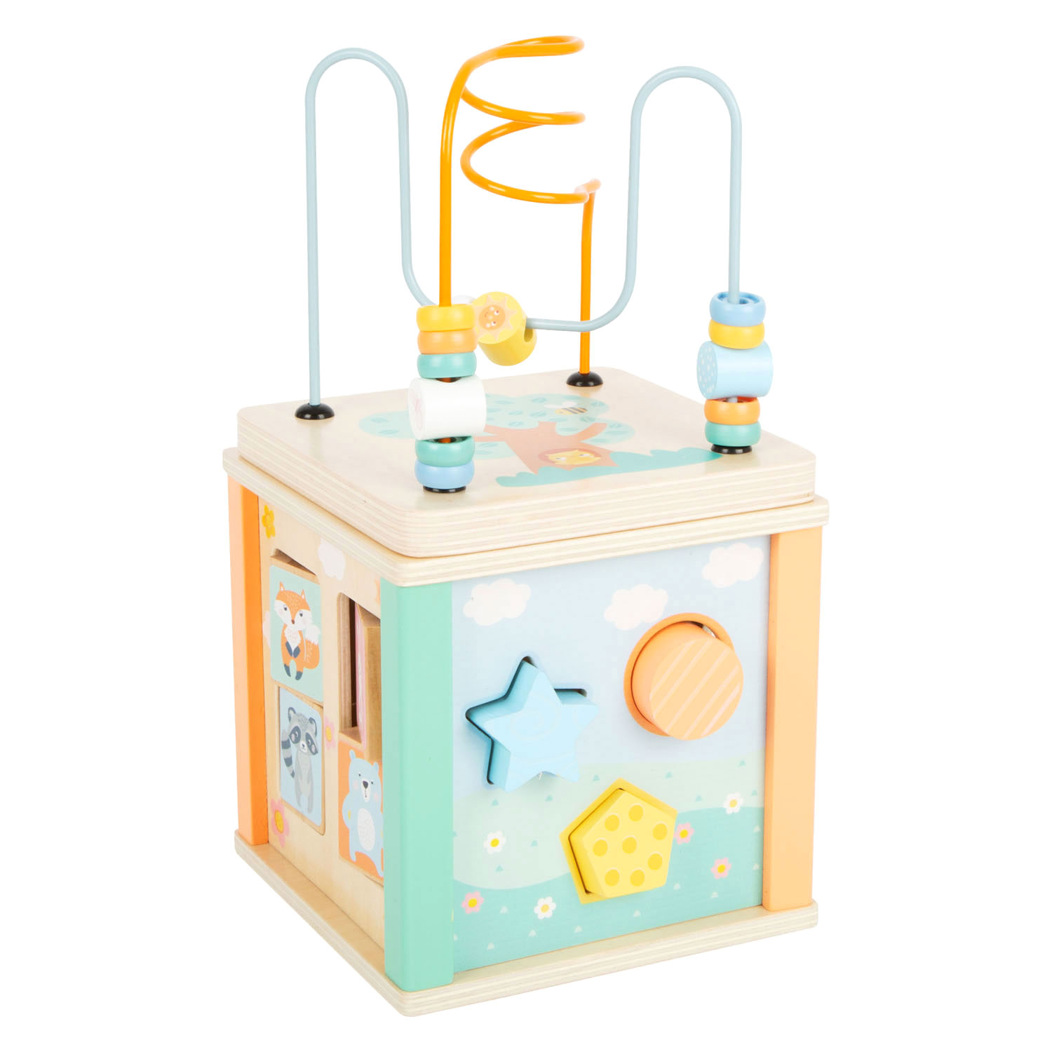 Small Foot - Houten Activiteitenkubus en Motoriekspiraal Pastel