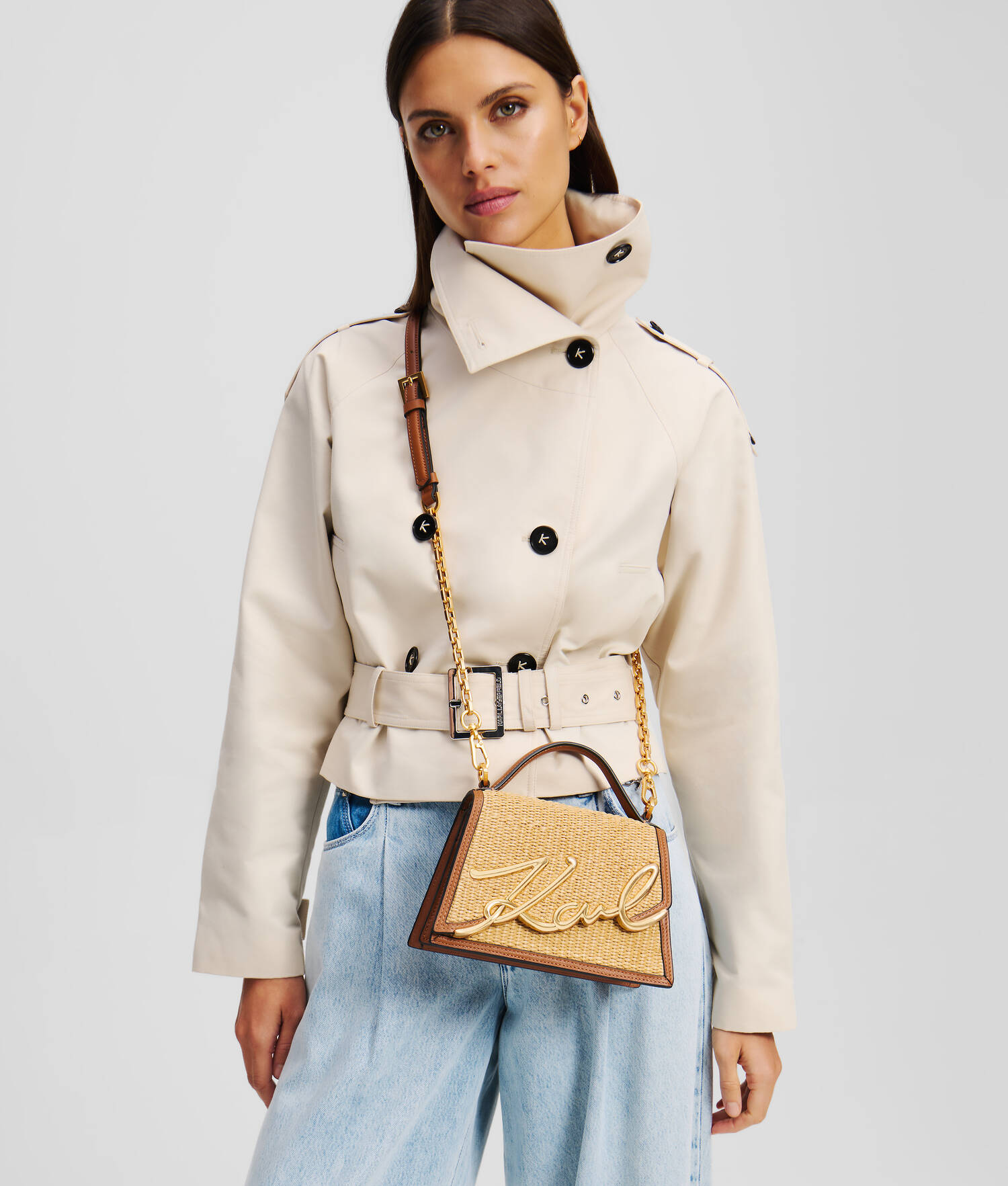 PETIT SAC BANDOULIÈRE EN RAPHIA K/SIGNATURE - Naturel-Tan
