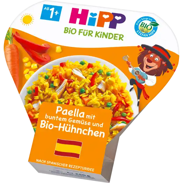 Bio Paella mit buntem Gemüse und Bio-Hühnchen