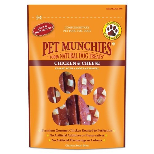 Petiscos para cães com sabor de frango e queijo