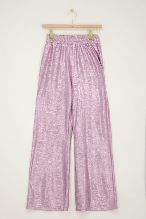 Roze metallic broek wide leg