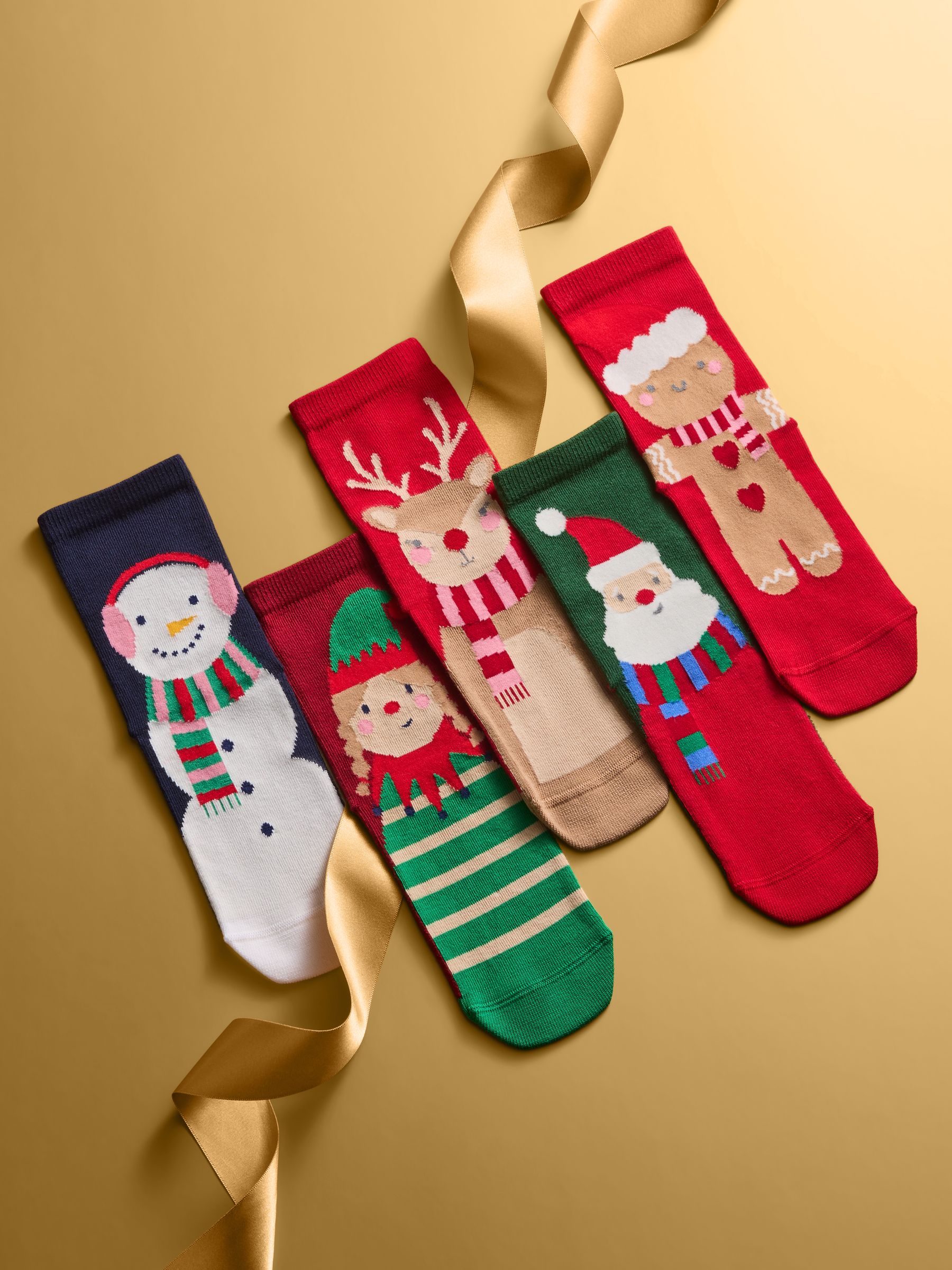 Rood en blauw - Set van 5 paar enkelsokken met kerstfiguren en een hoog katoengehalte