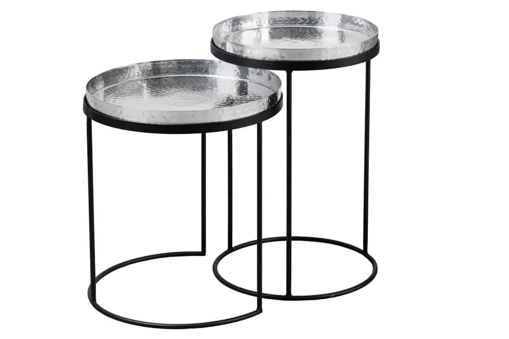 Design 2er Set Beistelltisch ELEMENTS 55cm silber Hammerschlag handmade rund