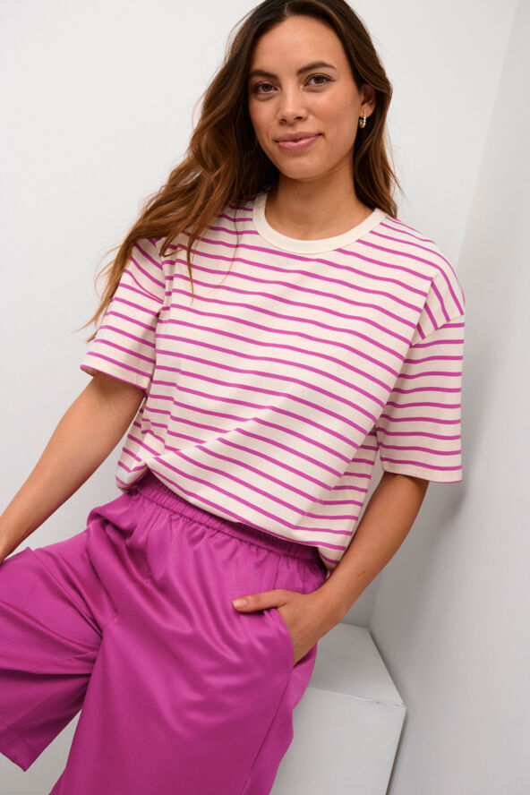 Kaffe KAwinny 1/2 Sleeve T-Shirt Ant. white/fuchsia stripe