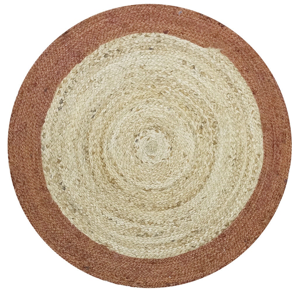 Tapis rond jute bordure  terracotta Ø90cm