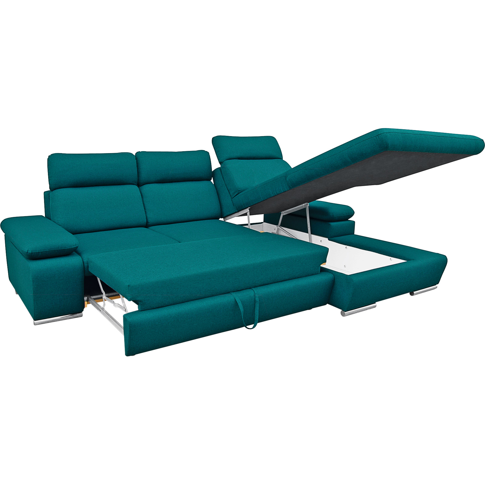 Ecksofa Orlando Stoff, Recamière rechts Stoff Twist 11 petrol