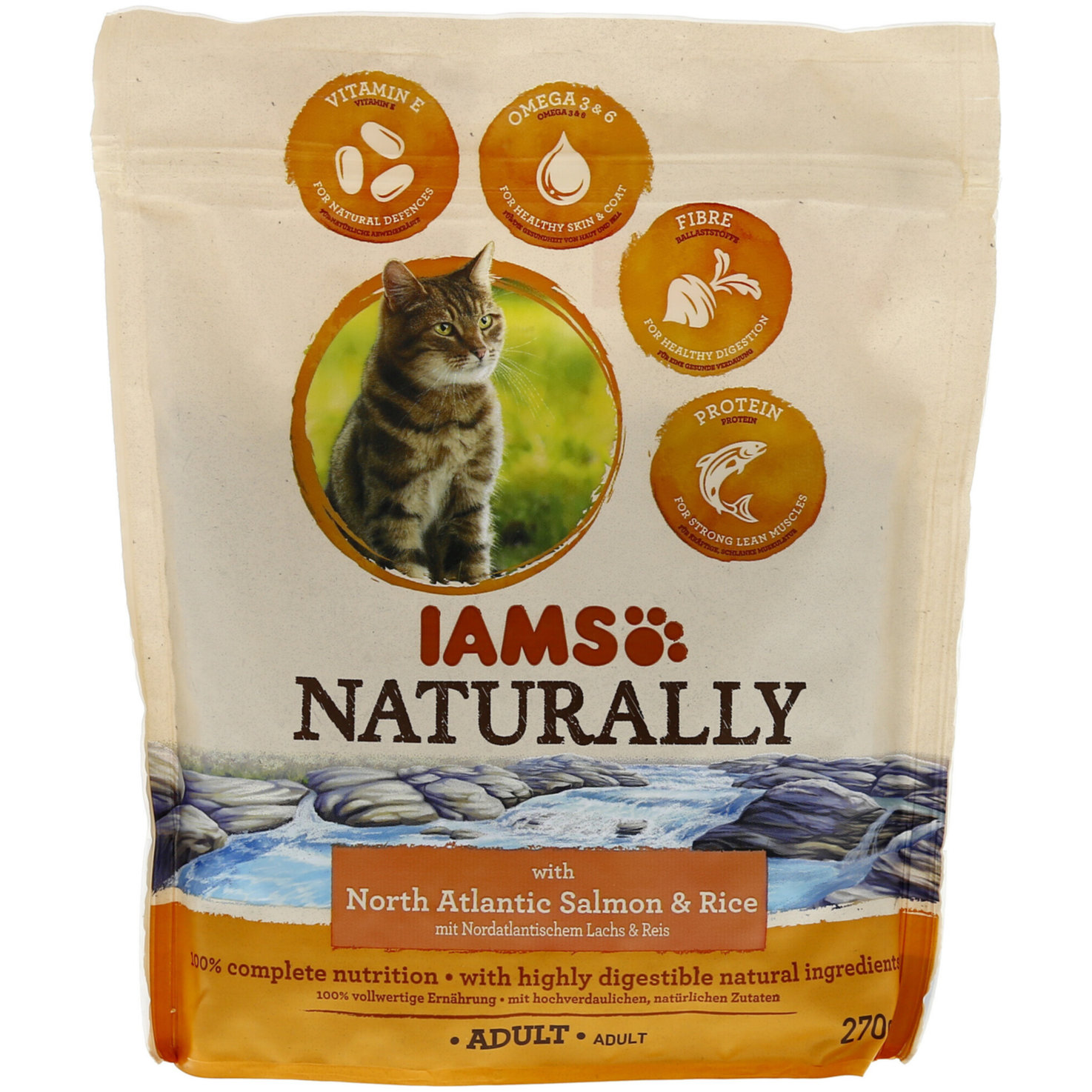 Iams Naturally Erwachsene Katze mit nordatlantischem Lachs & Reis