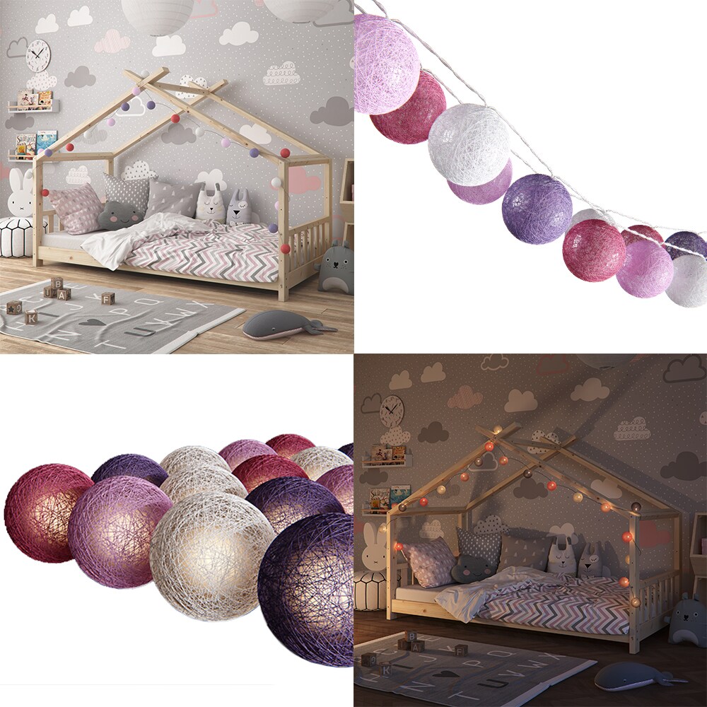 VICCO Lichterkette Cotton Balls Girlande weiß, pink, rosa und lila 310 cm