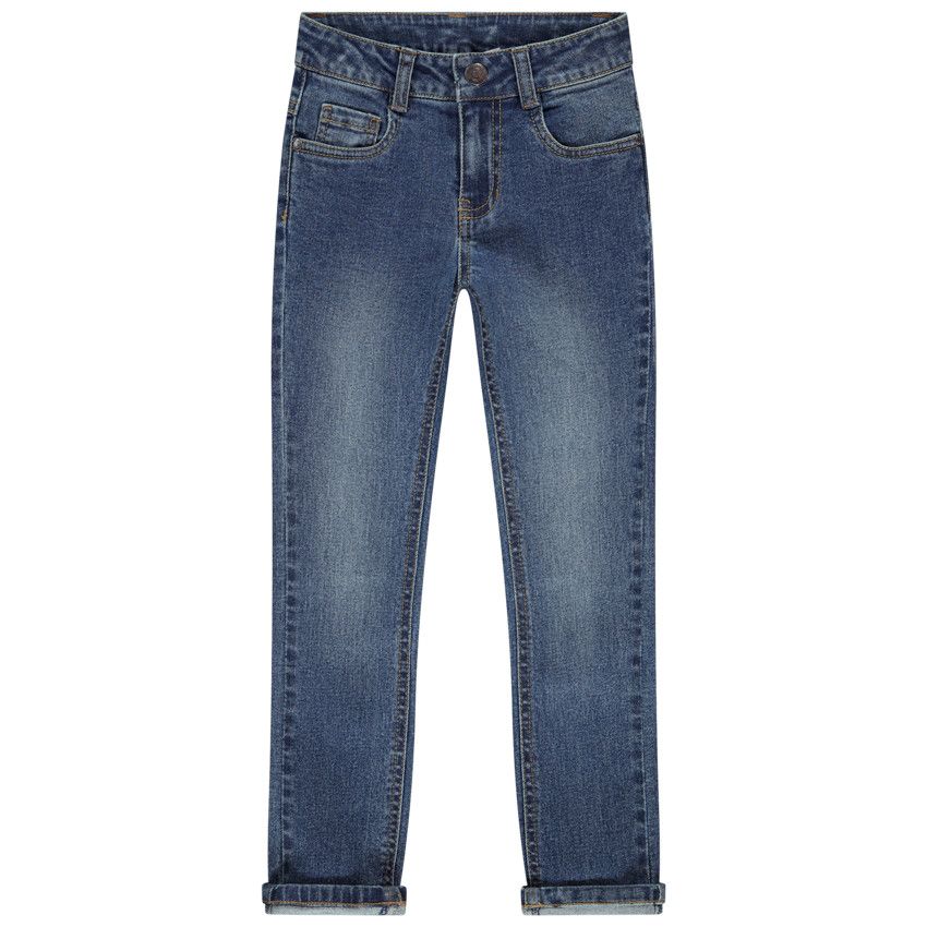 Jean skinny effet used à texte en relief - Bleu moyen