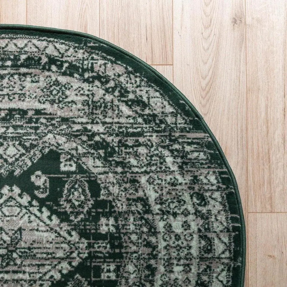 Interieur05 rond vintage vloerkleed Aila groen - 190 x 190 cm