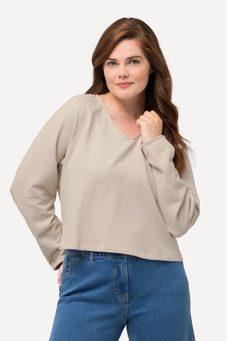 Sweatshirt, kurz, V-Ausschnitt, Langarm, Biobaumwolle
