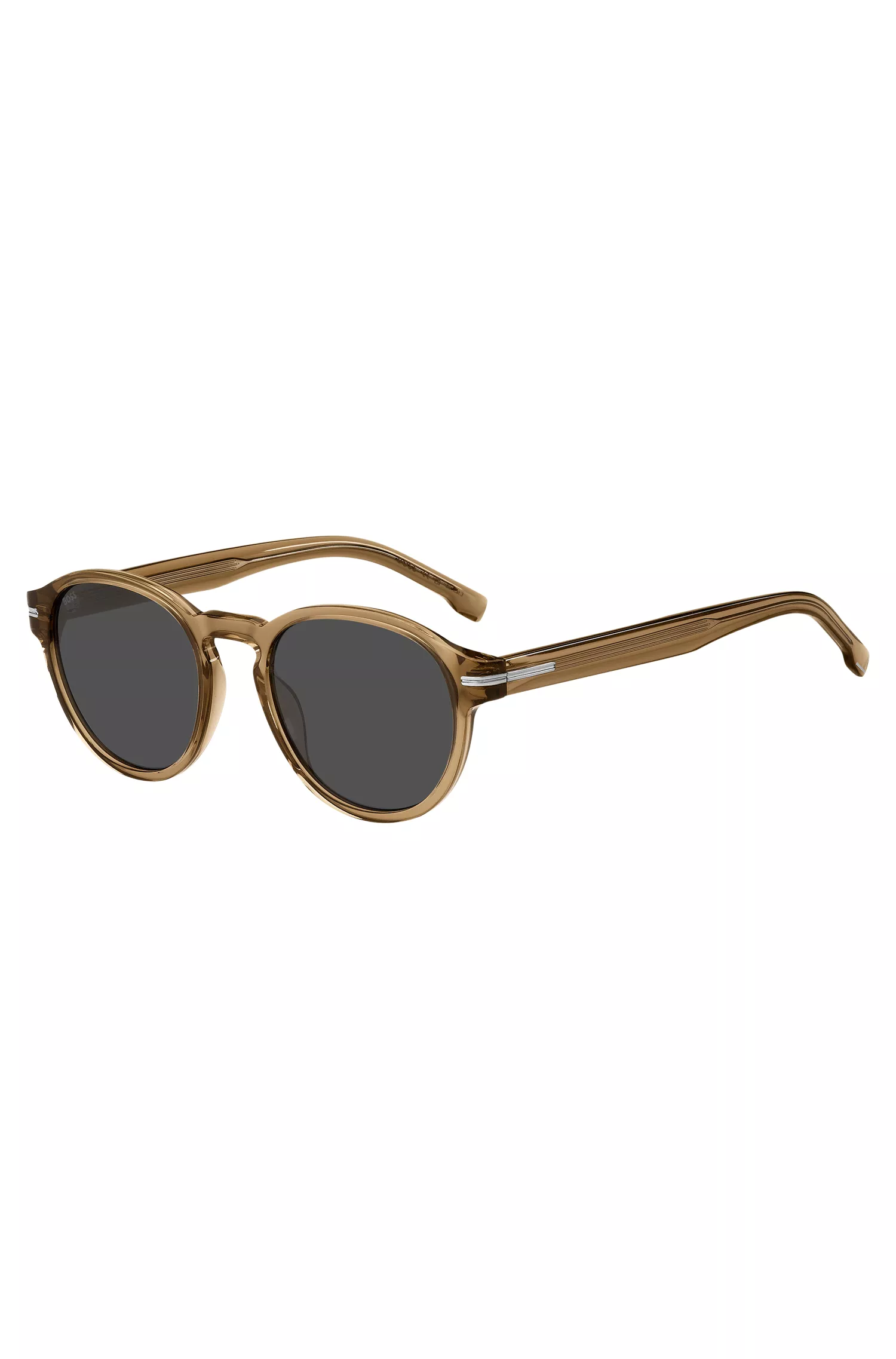 Óculos de sol BOSS em acetato preto e marrom com detalhes prateados exclusivos.