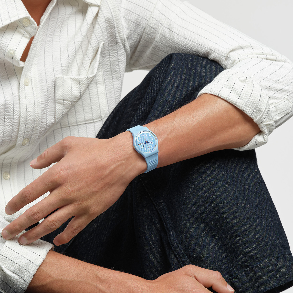 Montre SWATCH Gent biosourced Trendy lines in the sky homme bracelet silicone bleu