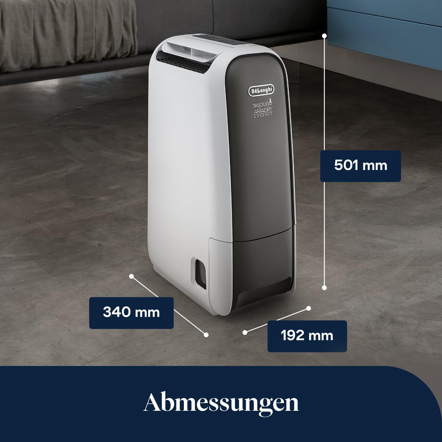 De'Longhi Tasciugo AriaDry Light - Tragbarer Luftentfeuchter, Zeolith-Technologie, Ionisator, 6L/Tag Feuchtigkeitsentzug, Wäschetrockner, Anti-Schimmel, Swing-Funktion, Timer, Grau (DNS65)