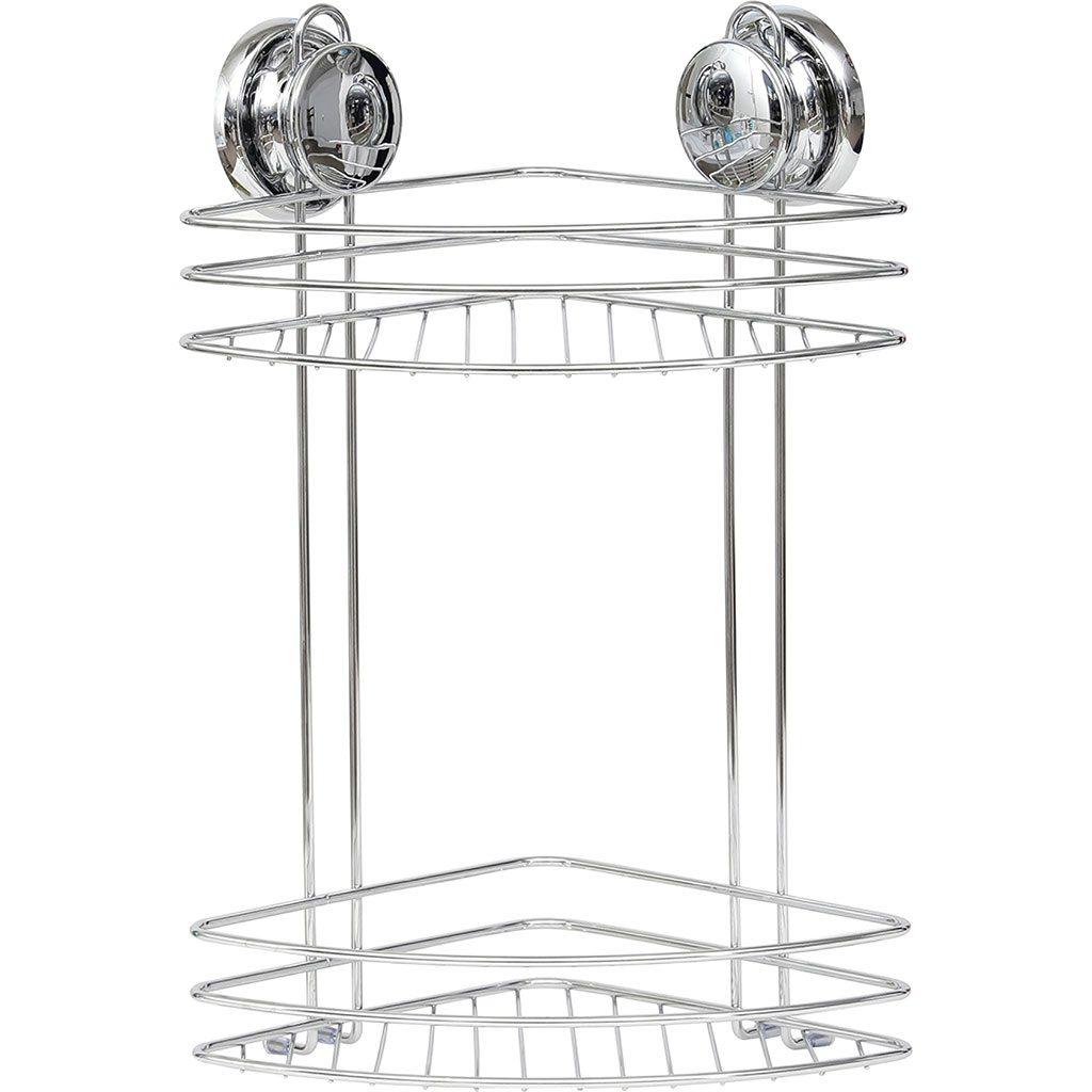 Etagère d'angle de douche 2 paniers à ventouses 21.5x37.5cm