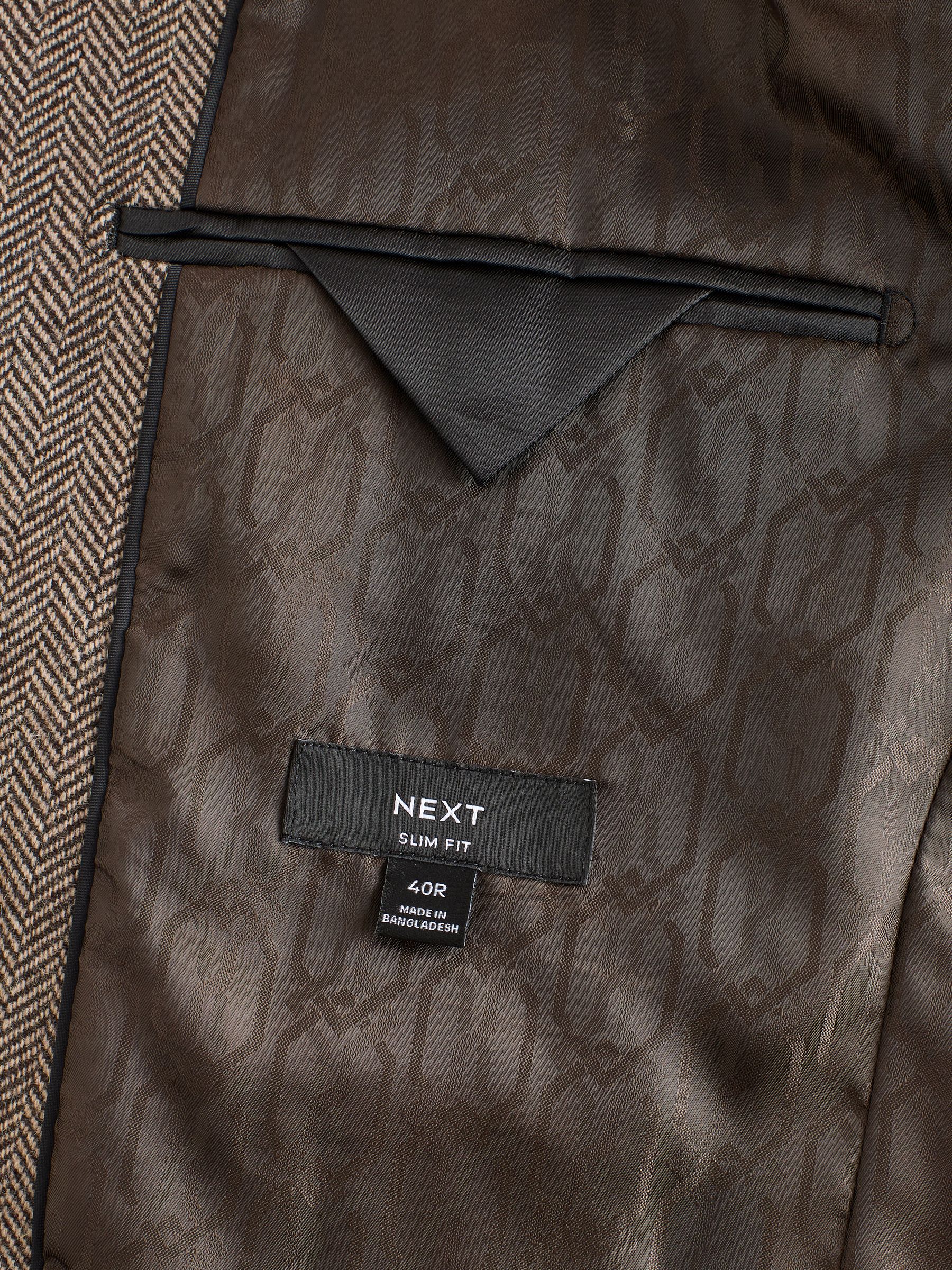 Taupe - Slim Fit - Blazer met visgraatmotief en hoog wolgehalte