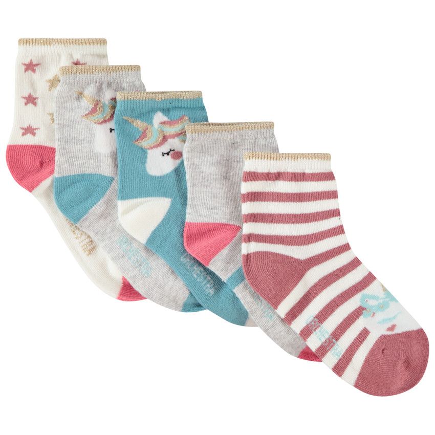 Lot de 5 paires de chaussettes fantaisie print licorne pour fille - Bleu