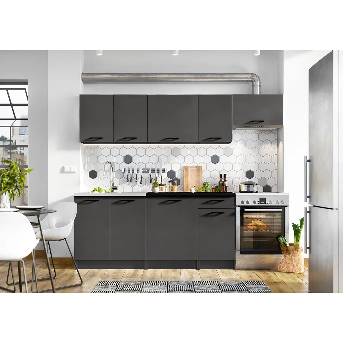 Pegane Cuisine Complète LUNA Graphite - 180/240 cm